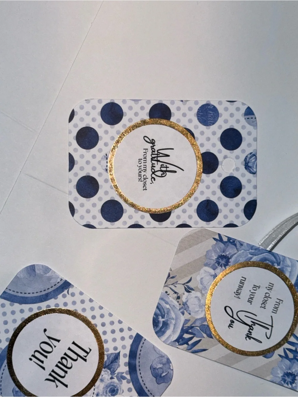 Blue Floral & Polka Dot Gift Tags - Thank You Set